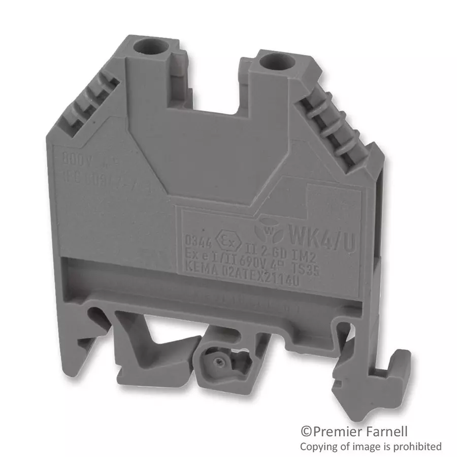 WIELAND ELECTRIC TERMINAL BLOCK, DIN RAIL, 2 POSITION, 22-10AWG, 57.504.0055.0