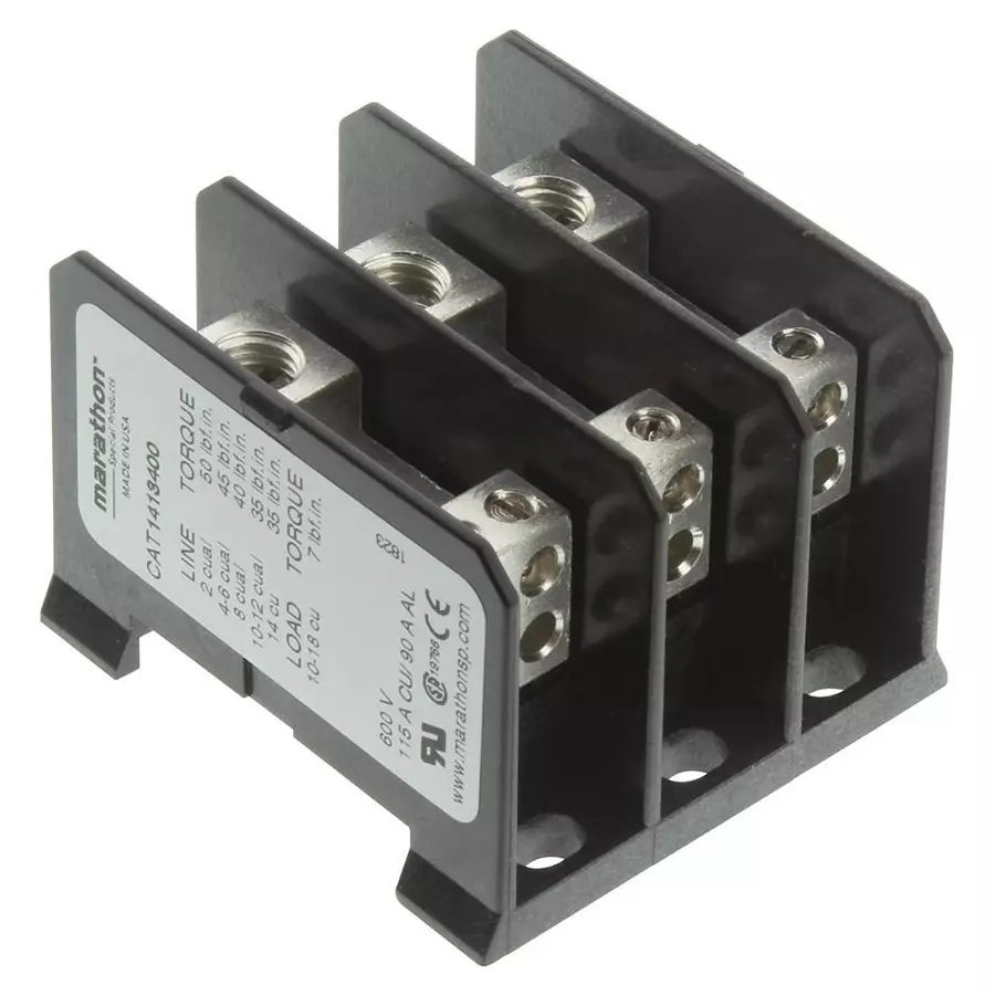 MARATHON SPECIAL PRODUCTS TERMINAL BLOCK, BARRIER, 3 POSITION, 16-10AWG, 1413400