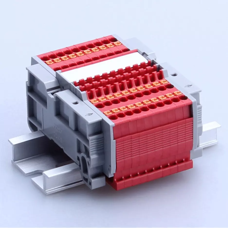 Toyo Giken Assembly Terminal Block Spring Lock 3.5 mm Spacing 1 Stage DIN35 mm 10 to 11 mm Wire Stripping Length, VTXL-1.5/4R-92P