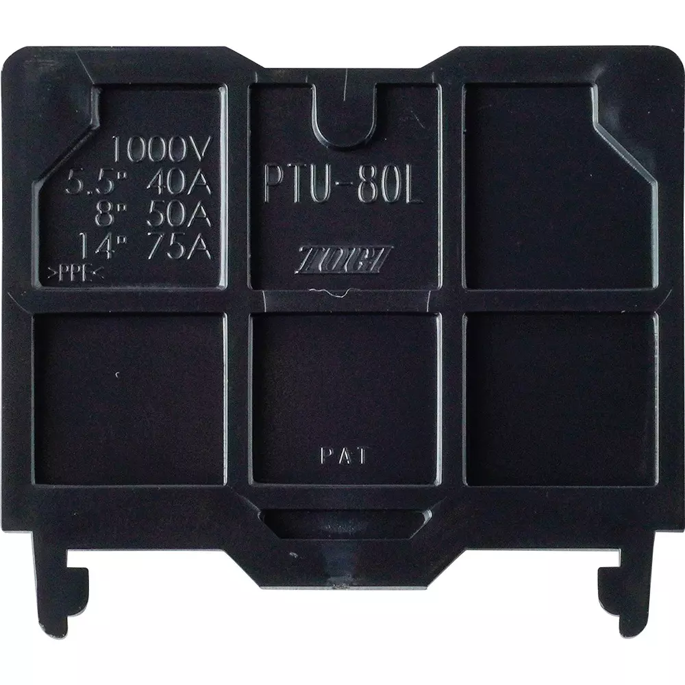 Toyo Giken End Plate for Terminal Block PTU Series (Rail Mounting Type) 600 V AC/DC Insulation Resin (UL94V-0) Black PTU-80, PTU-80L