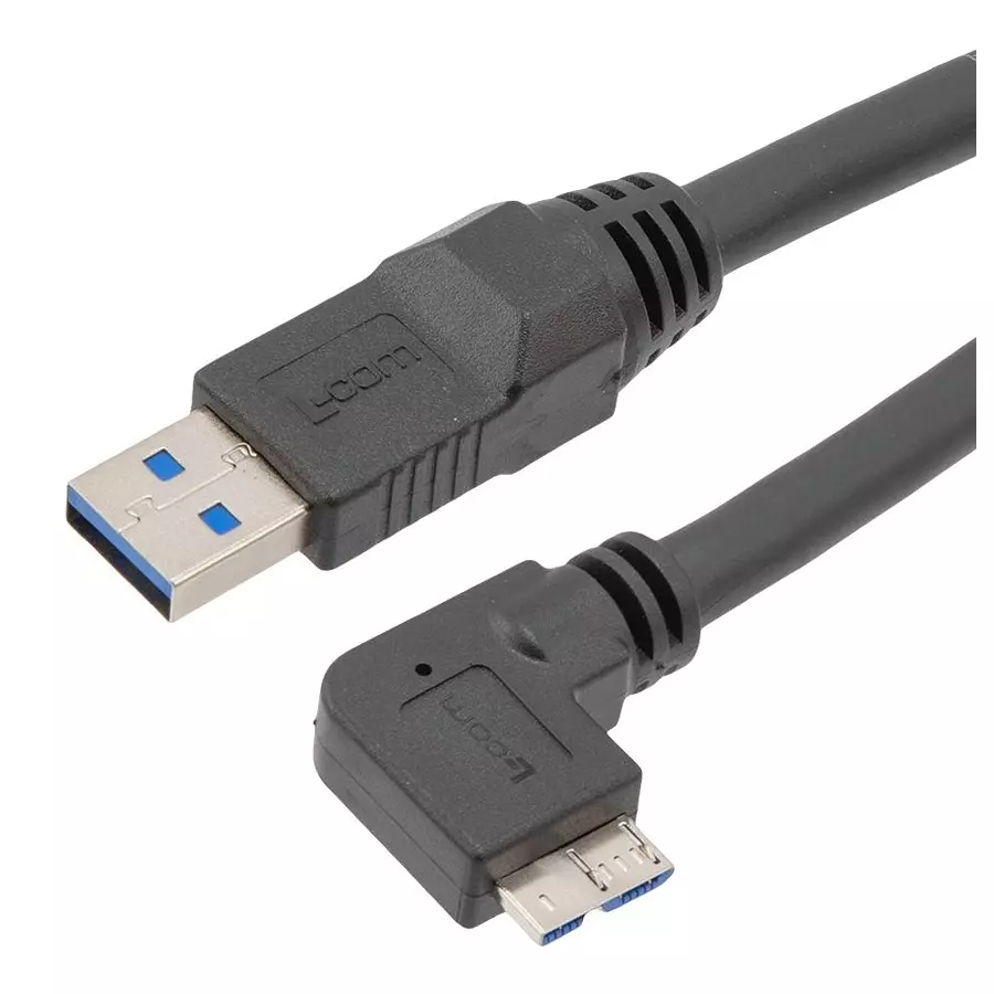 L-COM Usb Cable, 3.0 A Plug-R/A Micro B Plug, CAU3HFA-90LMB-205M
