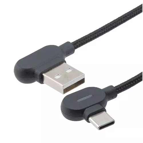 L-COM Usb Cable, 2.0 R/A, A Plug-C Plug, 9.8Ft, USBCA2LED-RA-MM-3M