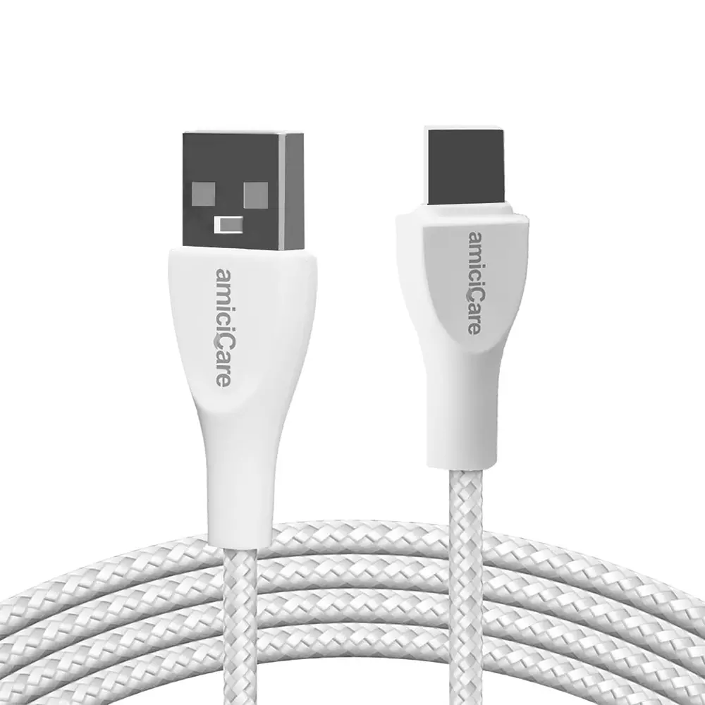Amicicare USB Type-C Cable Fast Charging Braided 20 W/2 A 1 m Long White for Smartphone, CABLE-WHITE-20W