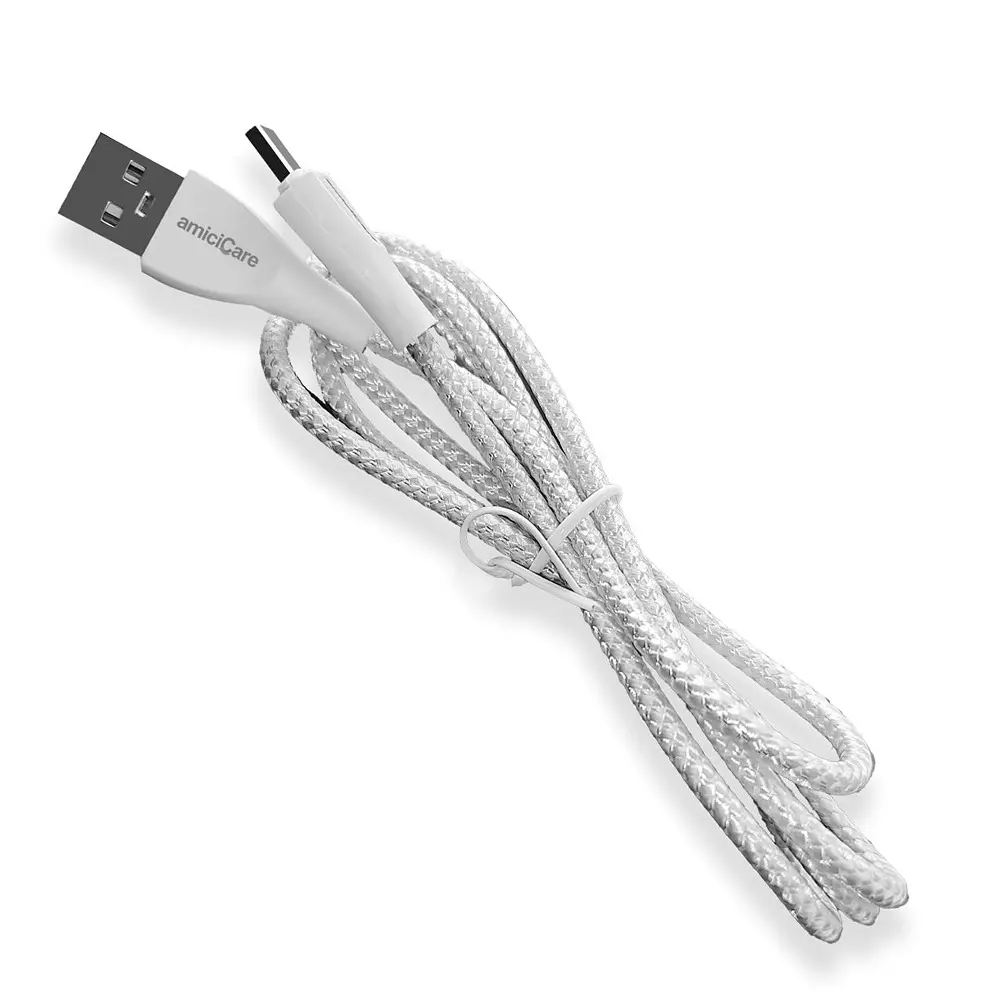 Amicicare USB Type-C Cable Fast Charging Braided 20 W/2 A 1 m Long White for Smartphone, CABLE-WHITE-20W