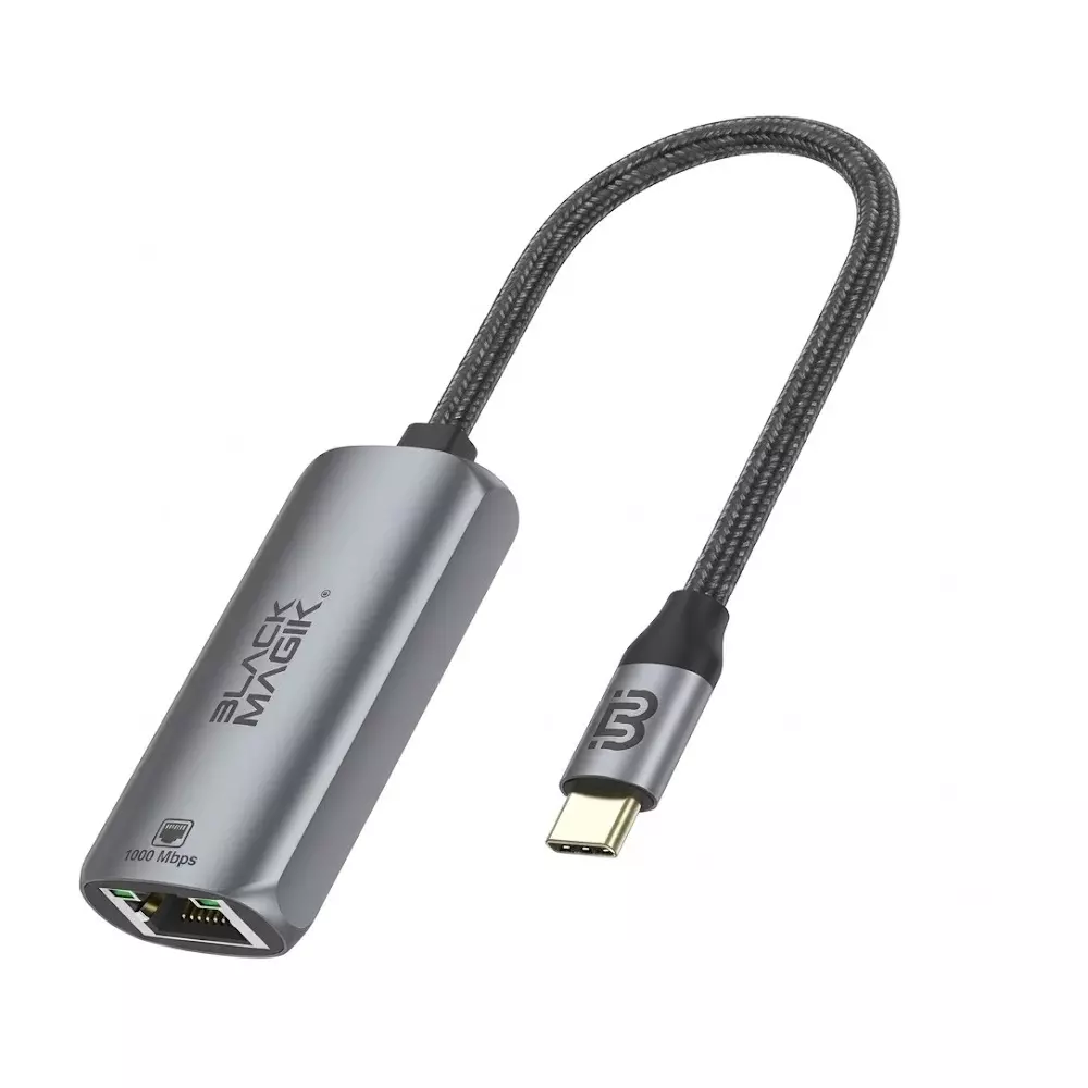 Black Magik Gaming USB-C to Gigabit LAN Adaptor 6 inch (0.5 ft) Length, BM-CL31G