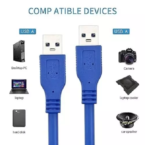 Mak World Type A Cord Short Cable 5 m Male to Male USB 3.0 5 Gbps Transfer Speed Blue