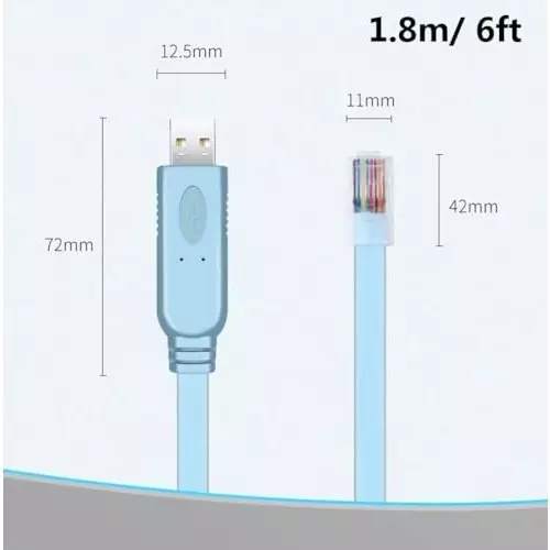 PremiumAV USB to RJ45 Console Cable for Cisco, HP, Huawei, Arista, Juniper, Aruba Routers and Windows, Mac, Linux Laptops