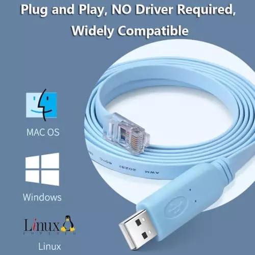 PremiumAV USB to RJ45 Console Cable for Cisco, HP, Huawei, Arista, Juniper, Aruba Routers and Windows, Mac, Linux Laptops