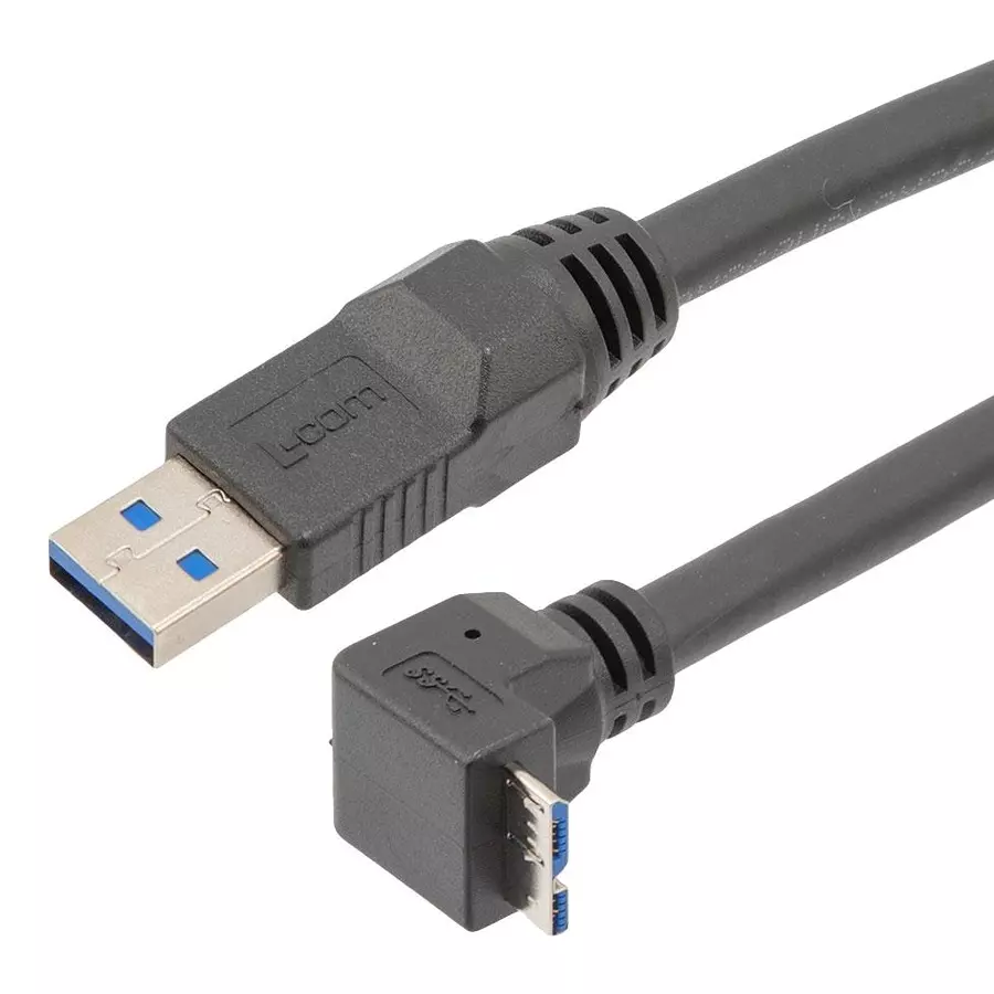 L-COM Usb Cable, 3.0 A Plug-R/A Micro B Plug, CAU3HFA-90DMB-205M