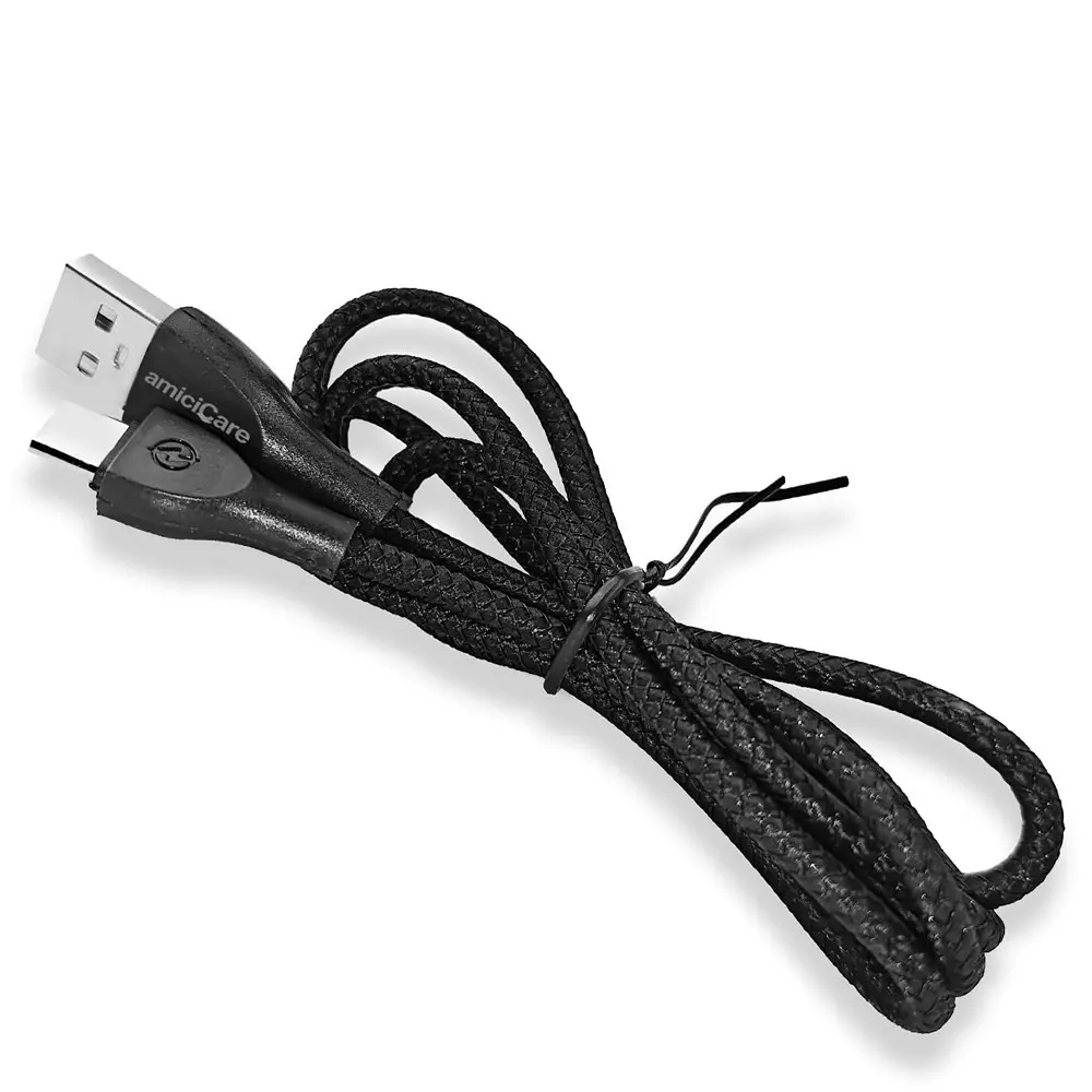 Amicicare USB Type-C Cable Fast Charging Braided 20 W/2 A 1 m Long Black for Smartphone, CABLE-BLACK-20W