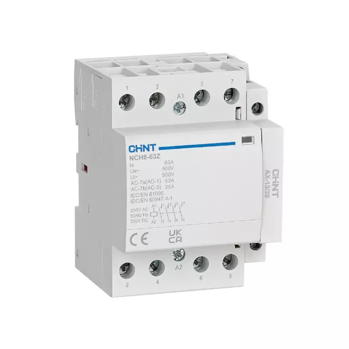 Chint 3NO Contact Modular AC Contactor NCH8/Z-63 Frame Size 3 Pole 63 Amp 24 V AC/DC Coil Voltage, 439171