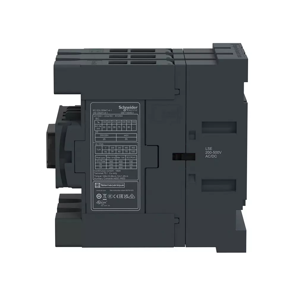 schneider-electric-deca-advanced-contactors-tesys-control-series-1-no-1-nc-auxiliary-contacts-3-pole-and-200-500-v-acdc-coil-voltage-lc1d115alse