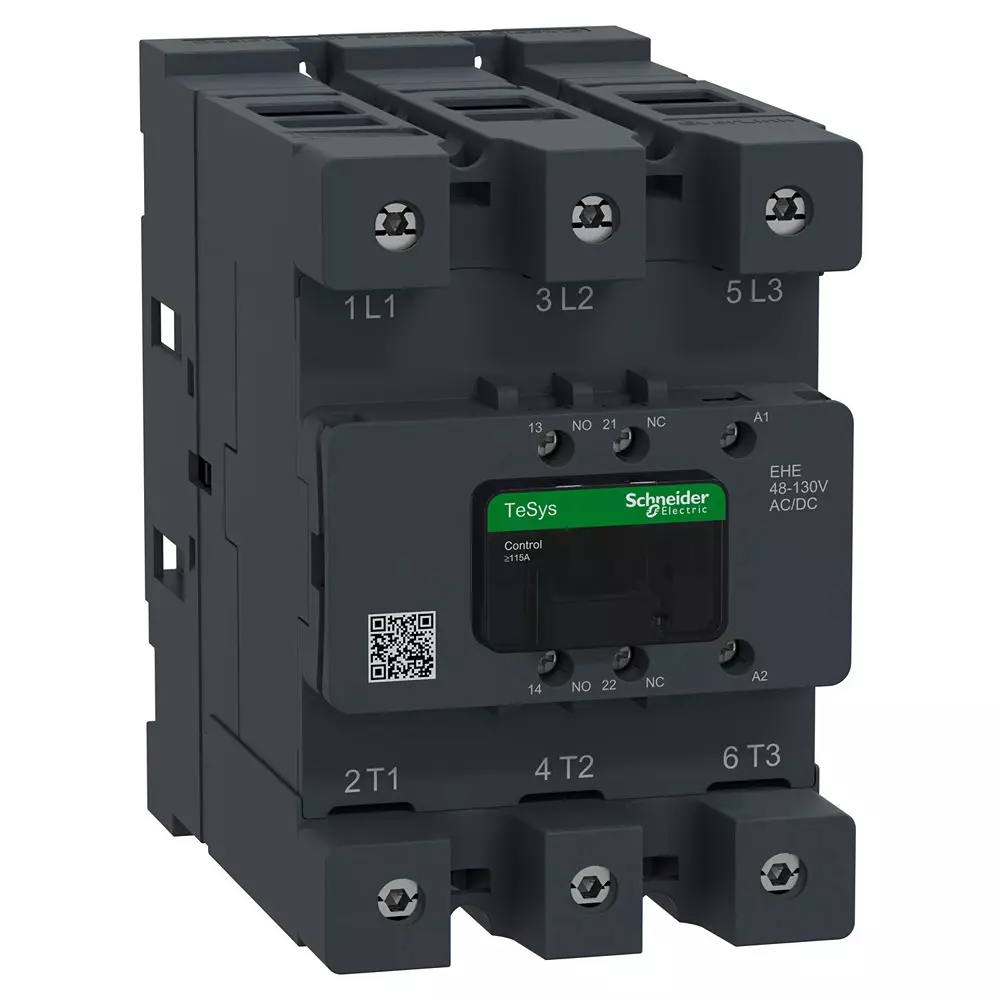 Schneider Electric Deca Advanced Contactors TeSys Control Series 1 NO + 1 NC Auxiliary Contacts 3 Pole and 48-130 V AC/DC Coil Voltage, LC1D115AEHE