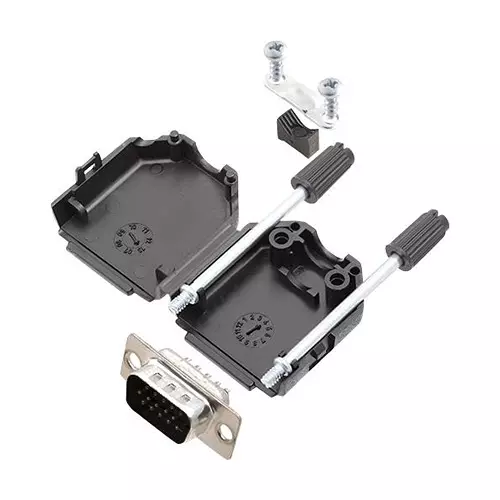 AMPHENOL COMMUNICATIONS SOLUTIONS HD-D SUB CONNECTOR, PLUG, 15POS, SOLDER, L17DPPK09-BK+L717HDE15P