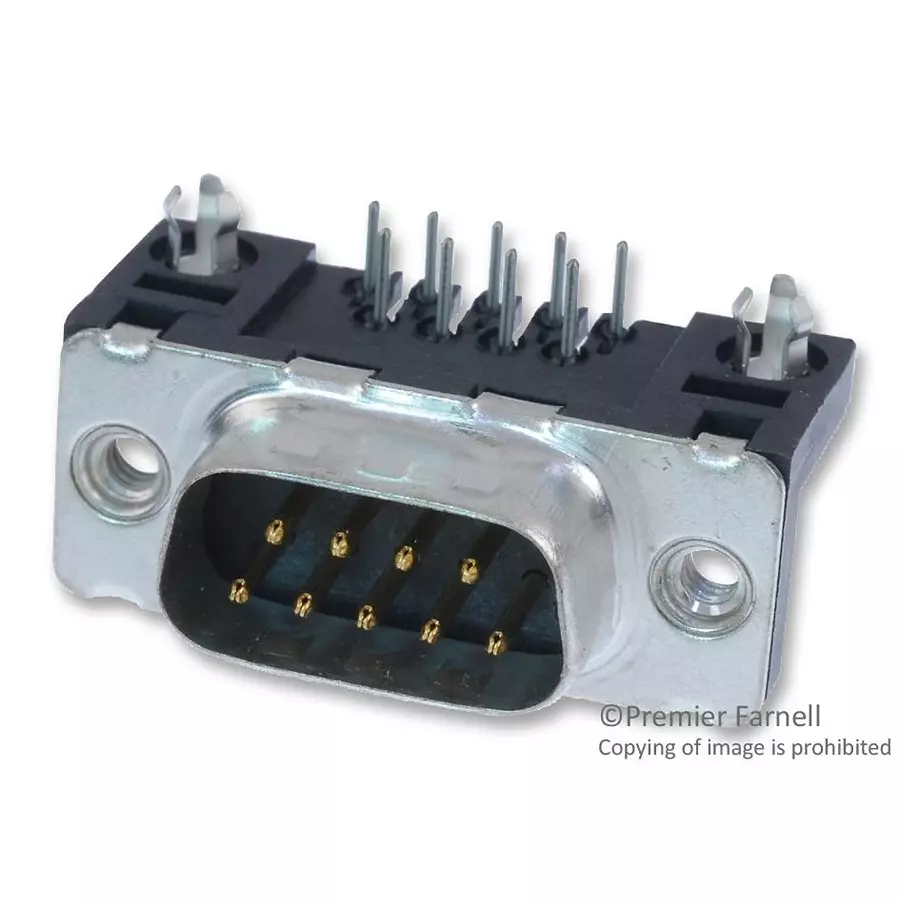 AMPHENOL COMMUNICATIONS SOLUTIONS D SUB CONN, R/A PLUG, 9POS, DE, SOLDER, ID09P33E4GV00LF