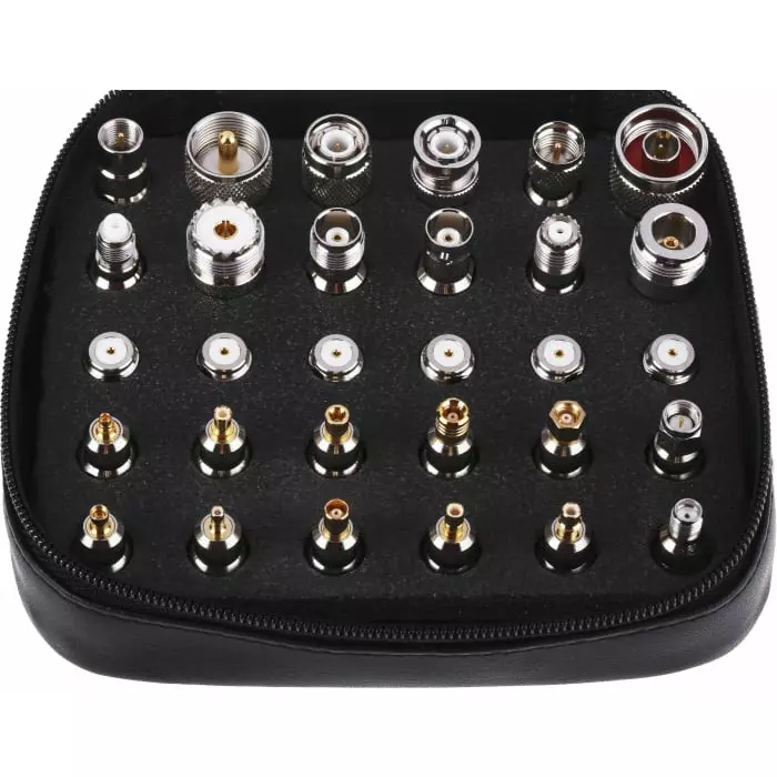 RS Pro RF Connector Kit RF Coaxial Inter Series Adapter Kit 2 x Spanners is Supplied in a Zip-Up Soft Case, 30 RF