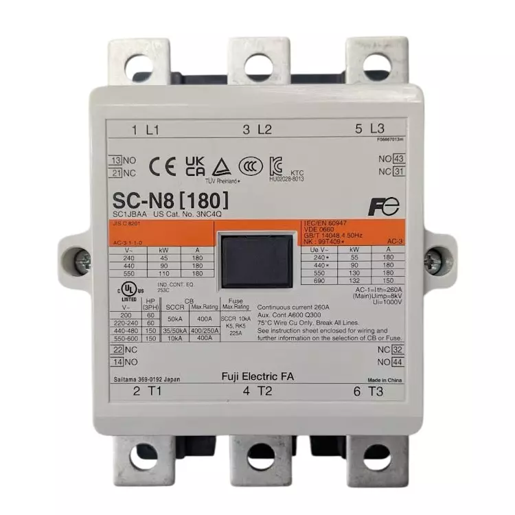 Fuji Electric Standard Electromagnetic Contactor without Case Cover, SC-N8 Coil 200V 2a2b