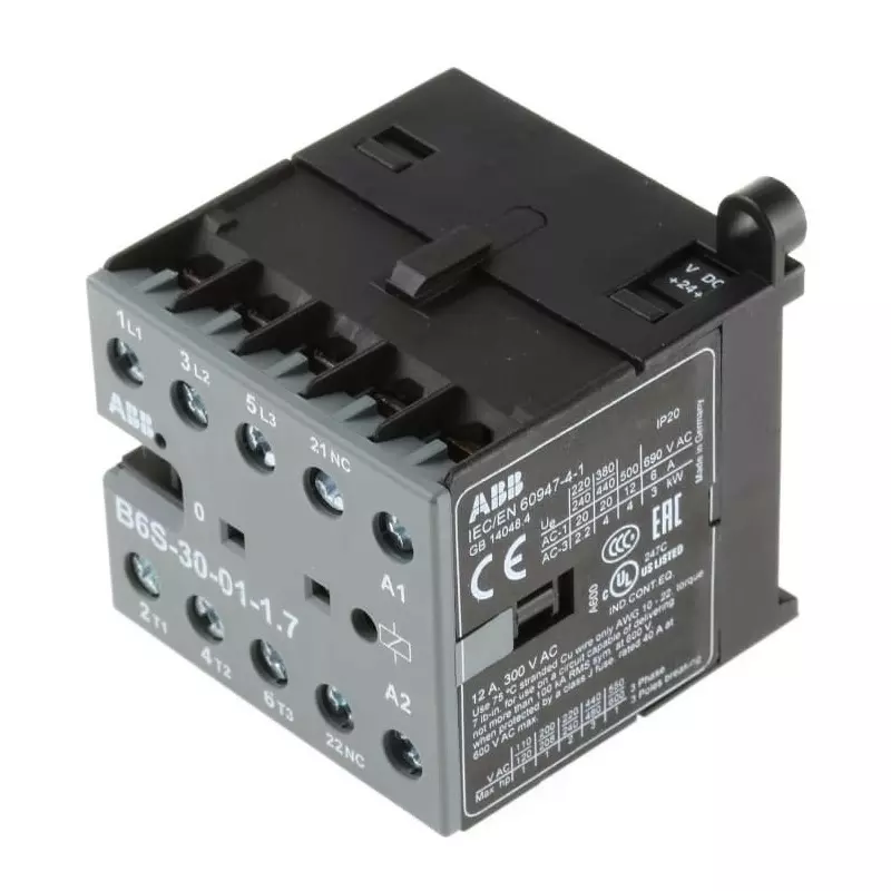 ABB B6S-30-01-1.7-71 B6S Contactor, 24 V DC Coil, 3-Pole, 20 A, 4 kW, 3NO, 690 V AC, GJL1213001R7011