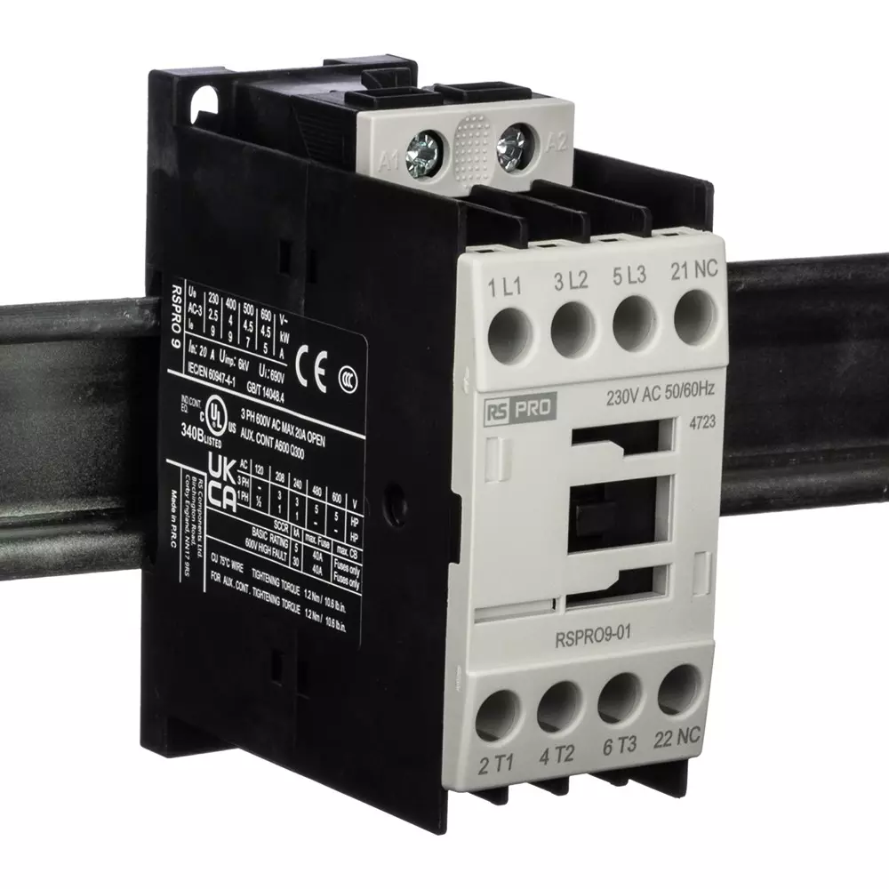 RS PRO Contactor 3 Pole 230 V AC Coil Voltage 9 Amp Contact Current, 2508794
