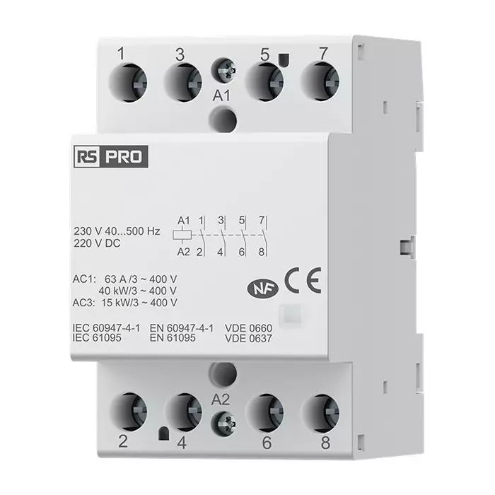 RS PRO Installation Contactor 4 Pole 220/230 V AC/DC Coil Voltage 63 Amp Contact Current, 2842346