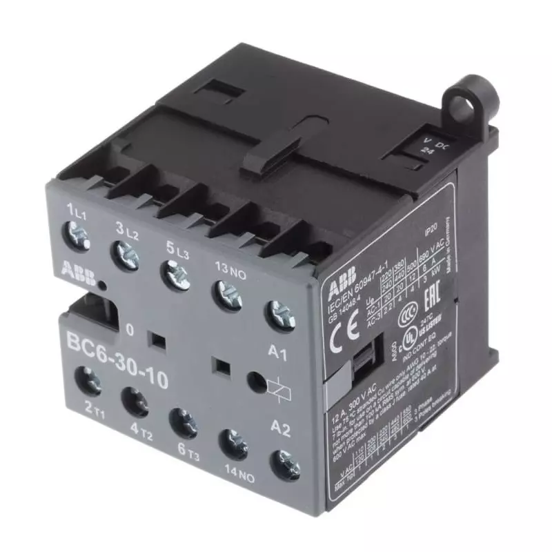 ABB BC6-30-10 B Contactor, 24 V DC Coil, 3-Pole, 9 A, 4 kW, 3NO, 690 V AC, GJL1213001R0101 - BC6-30-10