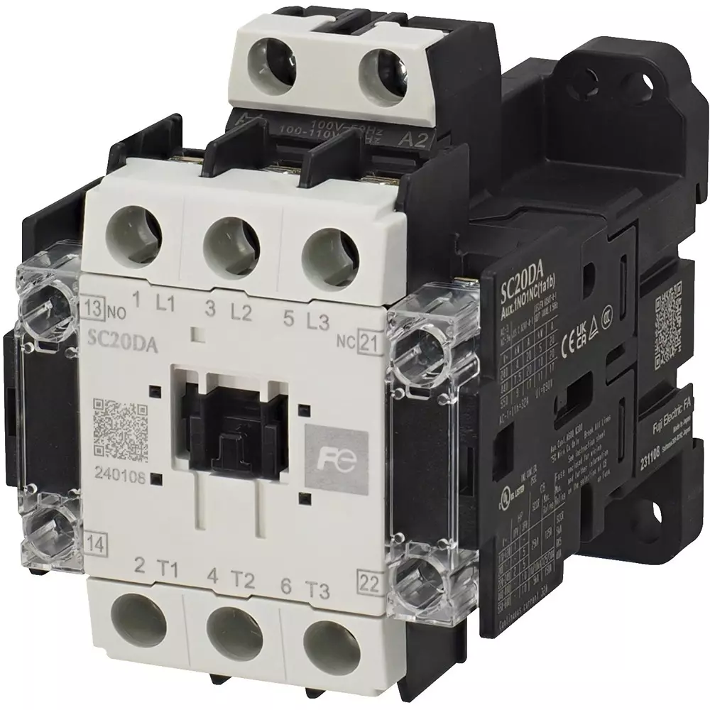 Fuji Electric Electromagnetic Contactor 2A2B Auxiliary Contact (400 V)20 Amp, SC20DAH-H22Z3