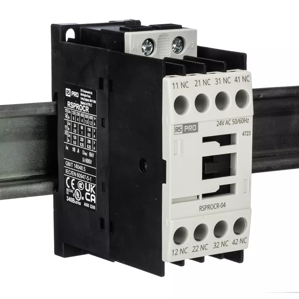 RS PRO Contactor 1 Pole 24 V AC Coil Voltage 4 Amp Contact Current, 2508869