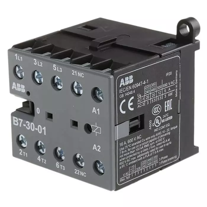 ABB B7 B Contactor, 230 V AC Coil, 3-Pole, 9 A, 5.5 kW, 3NO, 690 V AC, B7-30-01-80