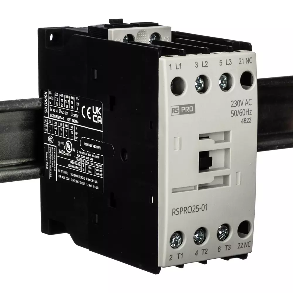 RS PRO Contactor 3 Pole 230 V AC Coil Voltage 25 Amp Contact Current, 2508819