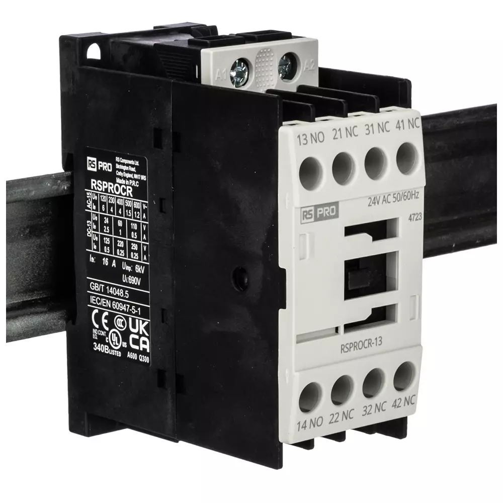RS PRO Contactor 1 Pole 24 V AC Coil Voltage 4 Amp Contact Current, 2508862