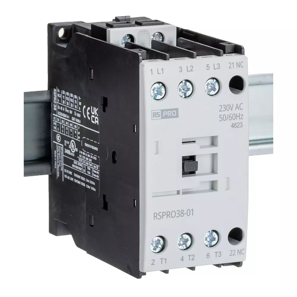 RS PRO Contactor 3 Pole 230 V AC Coil Voltage 38 Amp Contact Current, 2508830