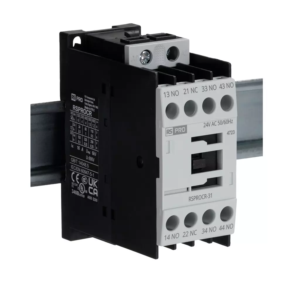 RS PRO Contactor 1 Pole 24 V AC Coil Voltage 4 Amp Contact Current, 2508851