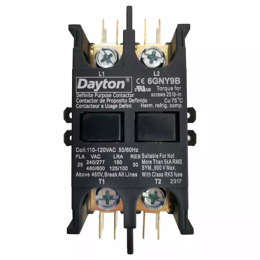 Dayton 120 V AC Non-Re Versing 2 Poles Definite Purpose Magnetic Contactor, 6GNY9