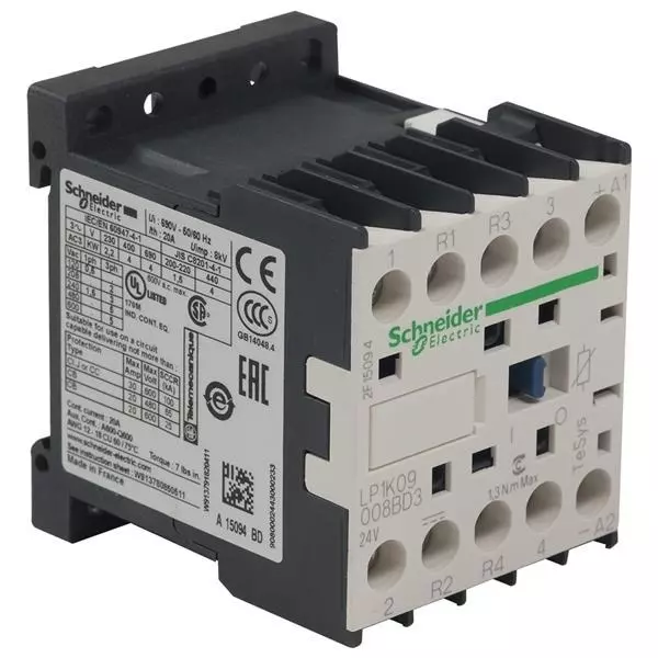 Schneider Electric Electromechanical Contactor DC Type Coil 2 NO + 2 NC 24 V DC 20 Amp, LP1K09008BD3