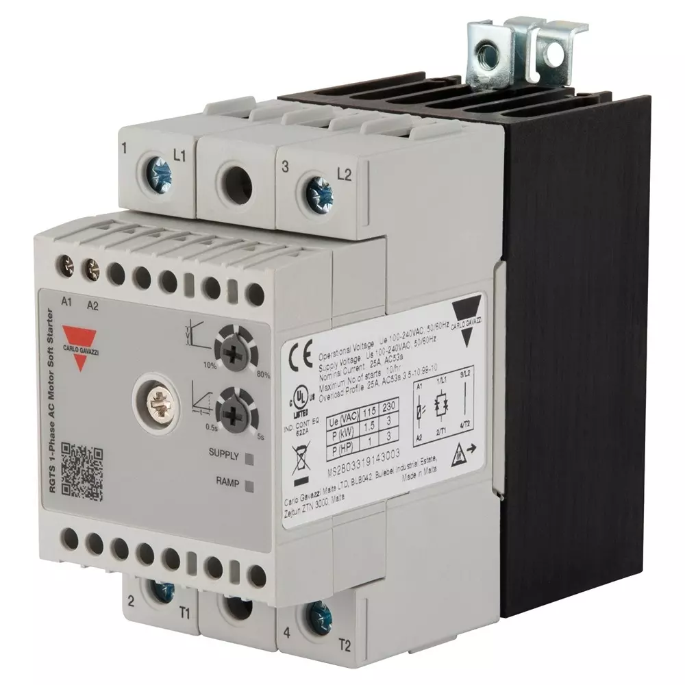 CARLO GAVAZZI Motor Starter, 1-Ph, 3Kw, 240Vac, Rgts24250Gv00