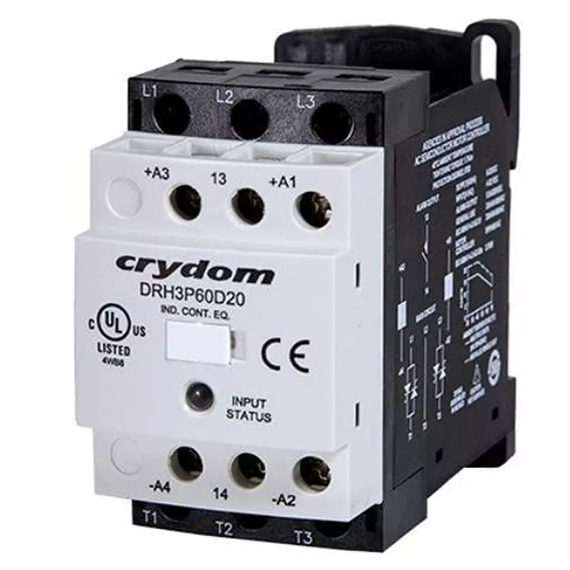Crydom DRH Solid State Contactor DIN Rail Mount 18 Amp 600 V AC, DRH3P60D18