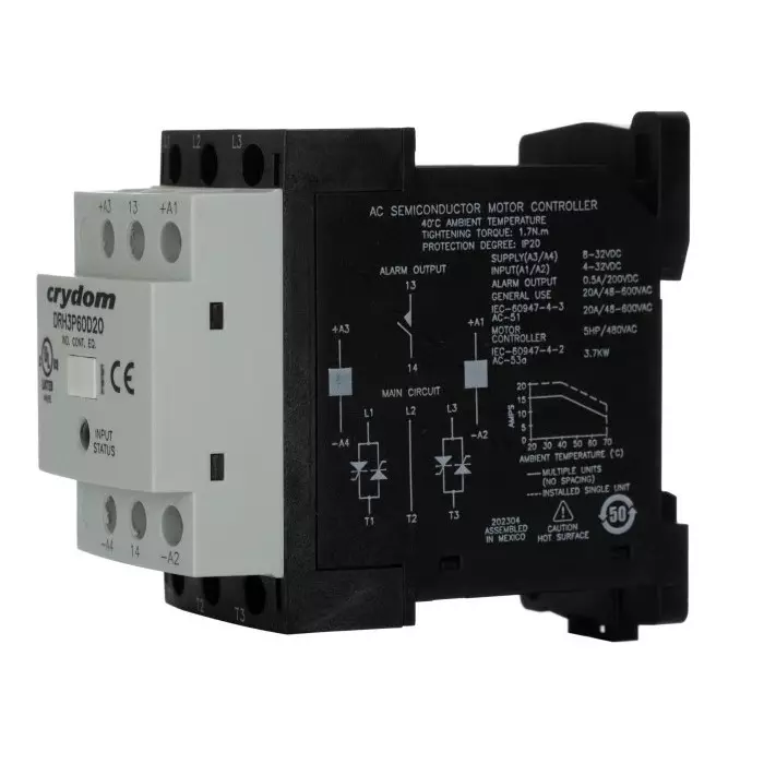 SENSATA/CRYDOM Solid State Contactor DRH 3-Pole 20 A 1.5 kW 32 V DC, DRH3P60D20