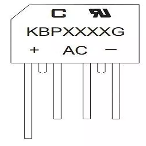 Comchip Single Phase Bridge Rectifier Through Hole Mount Solder Pin Termination, KBP208G-G
