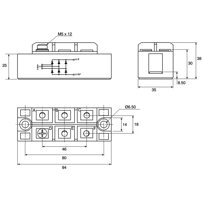 Vishay Bridge Rectifier Panel Mount 1600 V Peak Reverse Repetitive Voltage , VS-90MT160KPBF