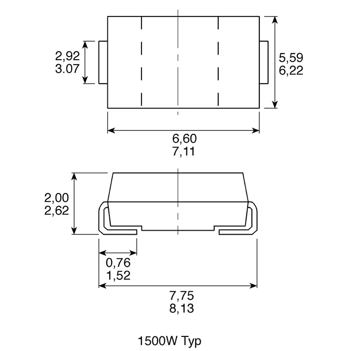 Vishay Bi-Directional TVS Diode 38.9 V Maximum Clamping Voltage Surface Mount, SMCJ24CA-E3/57T (Pack of 10)