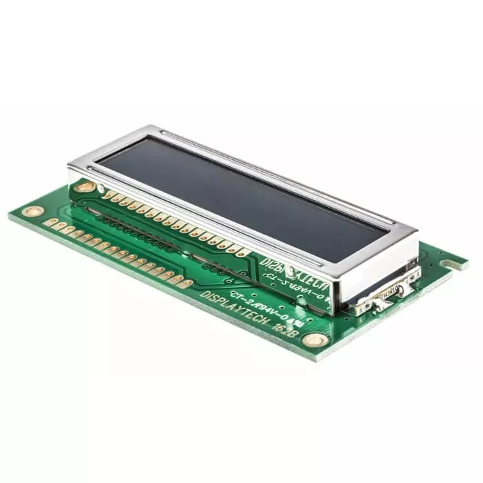 Displaytech Alphanumeric LCD Display White on Black 2 Rows by 16 Characters Transflective, 162B-CC-BC-3LP