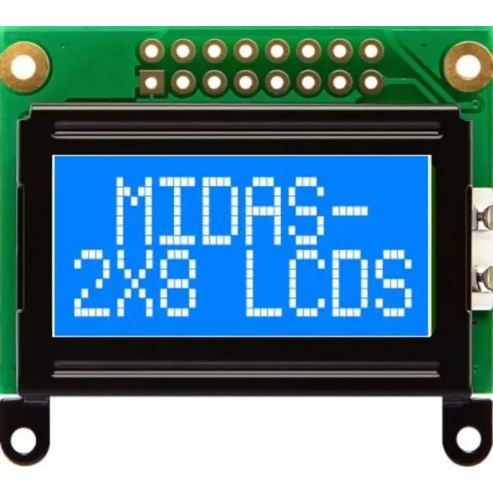 Midas Alphanumeric LCD Display 2 Rows by 8 Characters, MC20805B6W-BNMLW-V2
