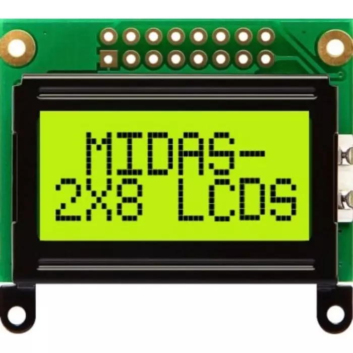 Midas Alphanumeric LCD Display 2 Rows by 8 Characters, MC20805B6W-SPTLY-V2