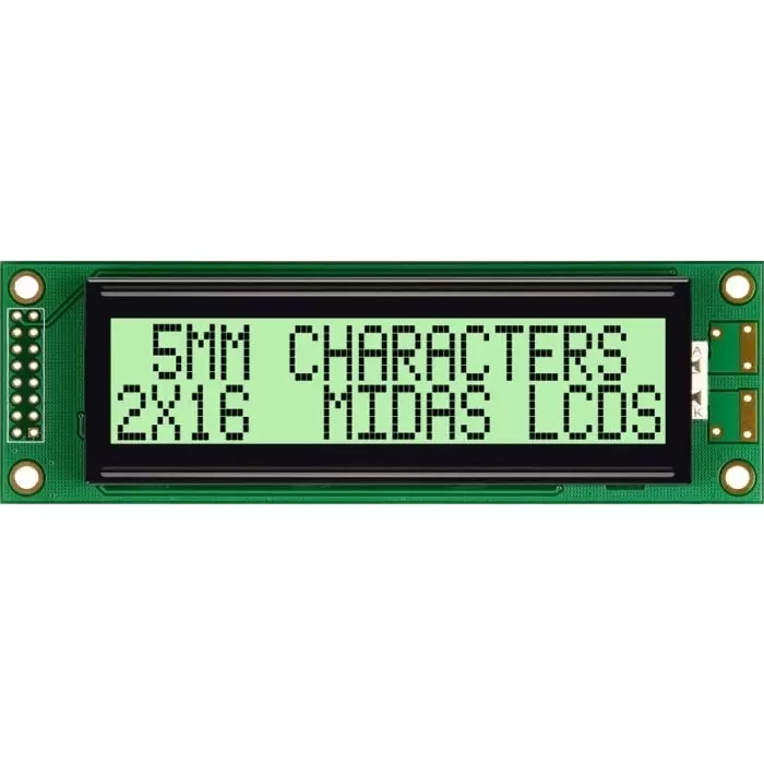 Midas Alphanumeric LCD Display 2 Rows by 16 Characters, MC21605B6WK-GPTLY-V2