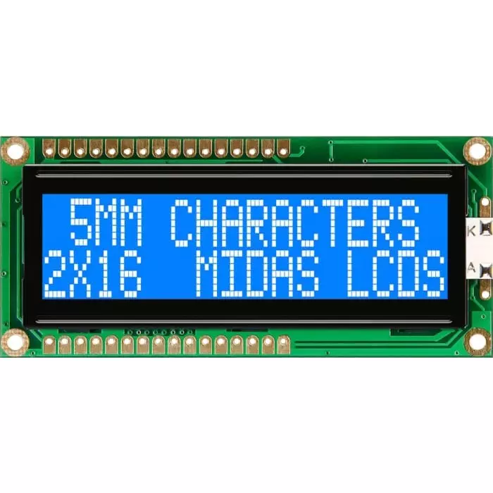 Midas Alphanumeric LCD Display 2 Rows by 16 Characters, MC21605G6WK-BNMLW-V2