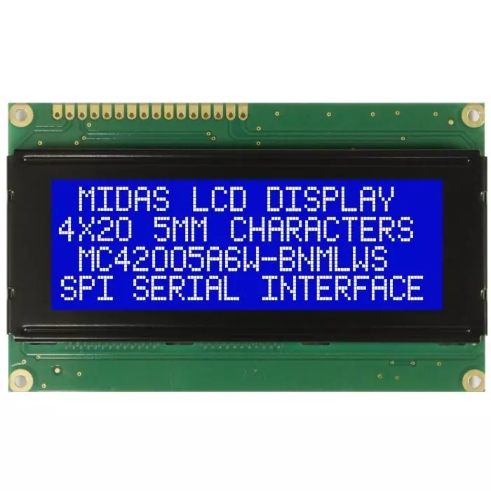 Midas Alphanumeric LCD Display 4 Rows by 20 Characters, MC42005A6W-BNMLWS-V2