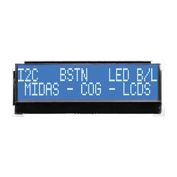 MIDAS DISPLAYS LCD, Cog 20X2, I2C Bstn White On Blue, MCCOG22005A6W-BNMLWI