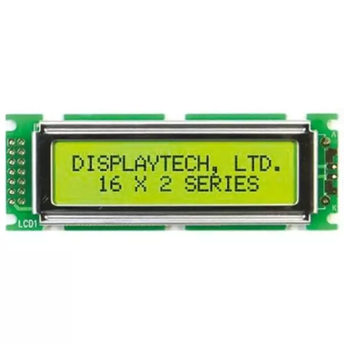 Displaytech Alphanumeric LCD Display Yellow on Green 2 Rows by 16 Characters Transflective, 162D-BC-BC