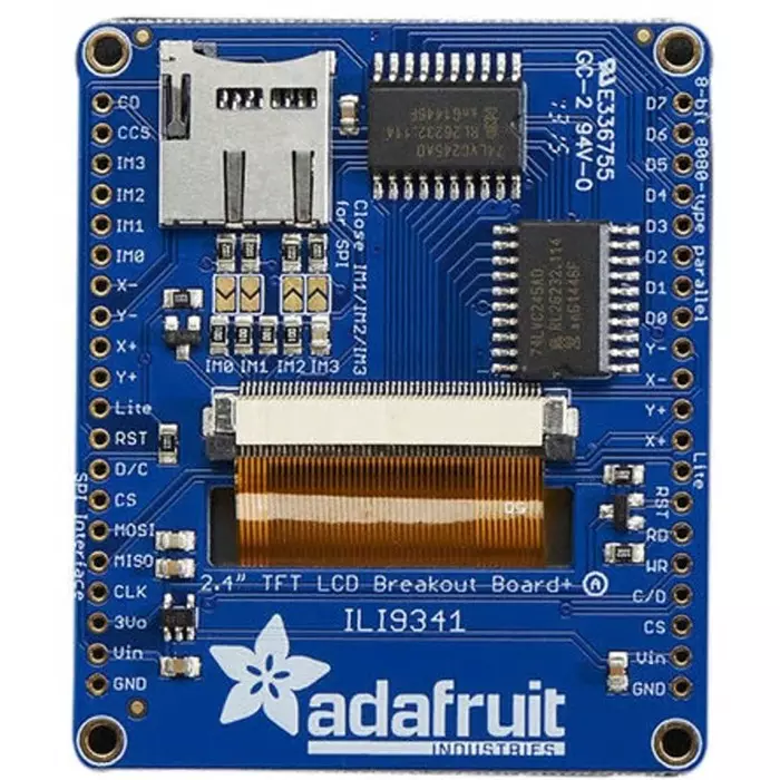 ADAFRUIT INDUSTRIES MicroSD Socket-ILI9341 Touch Screen Display Module TFT LCD Display, 2.4in Diagonal Display Size, Resistive Touch Screen, 2478