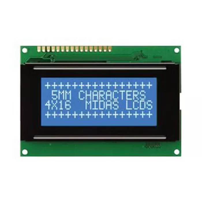 Midas Alphanumeric LCD Display Blue on White 4 Rows by 16 Characters Transmissive, MC41605A6W-BNMLW-V2